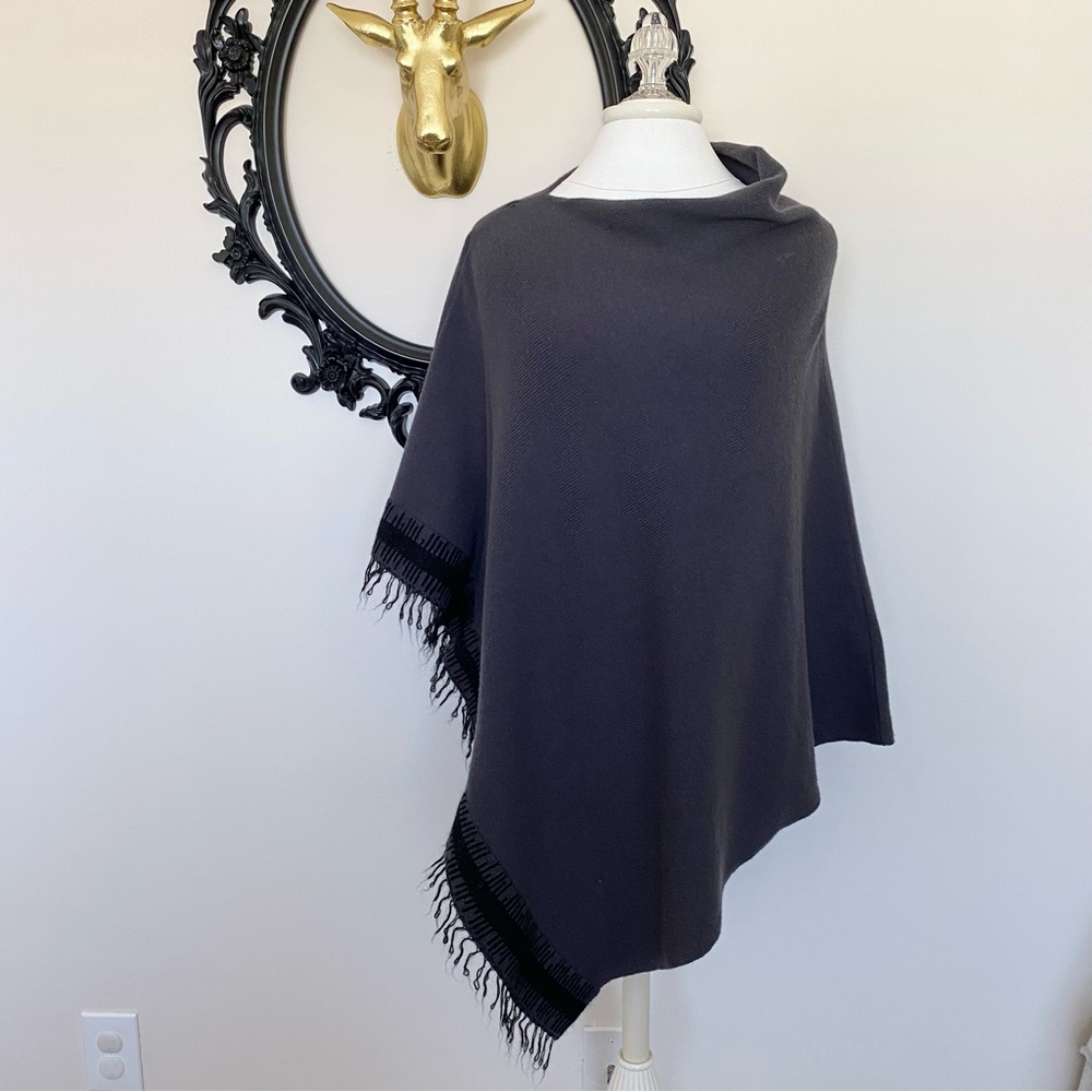 Lamberto Losani for RTW Charleston Gray Sweater Poncho with Black Fringe